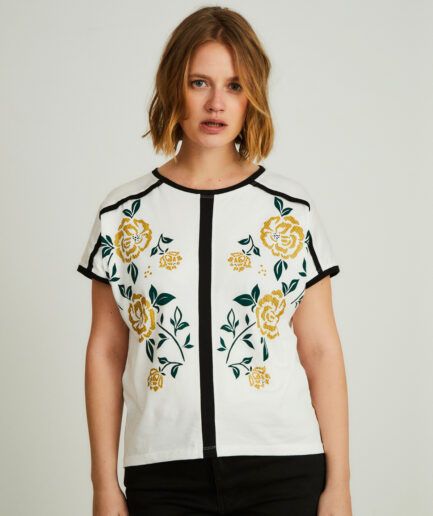 Top mujer blanco rosas